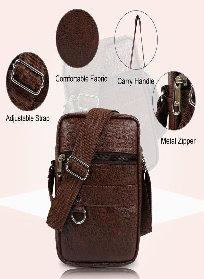 Alison Pure Luxury Gloss Leather Small Sling Bag for Men | Chest Slinger bag | Crossbody Bag| Side Bag Men | Mini Leather Slings | Corporate Gift Item | Passport Document Sling. (Royal Brown) (Brown) - Image 5